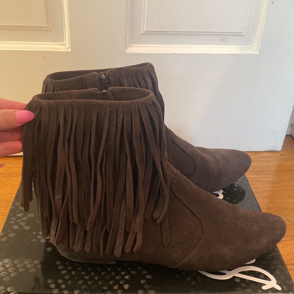 SAM EDELMAN Brown Suede Fringe Booties size 8.5